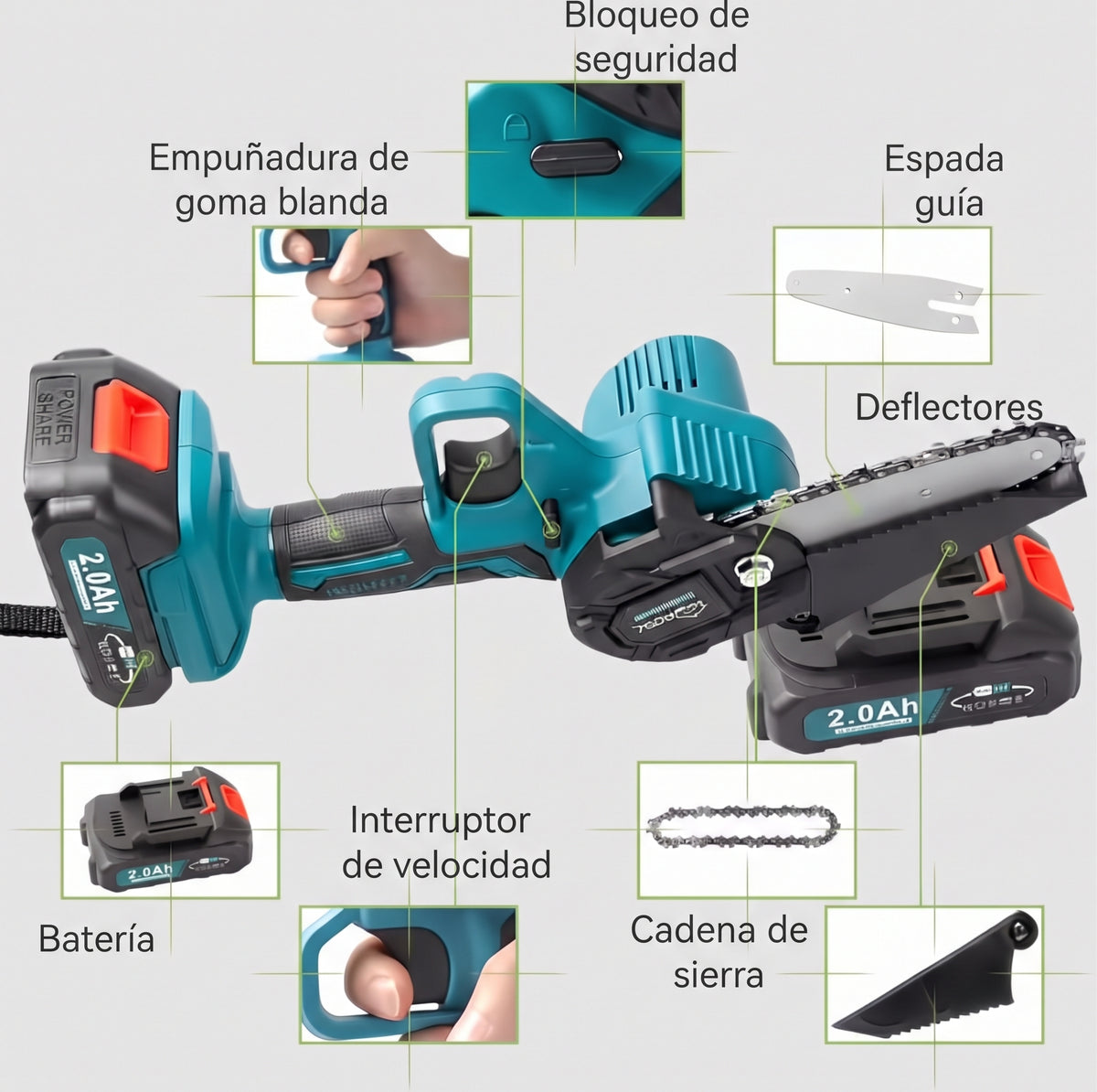 CUTPRO - Motosierra eléctrica con doble bateria